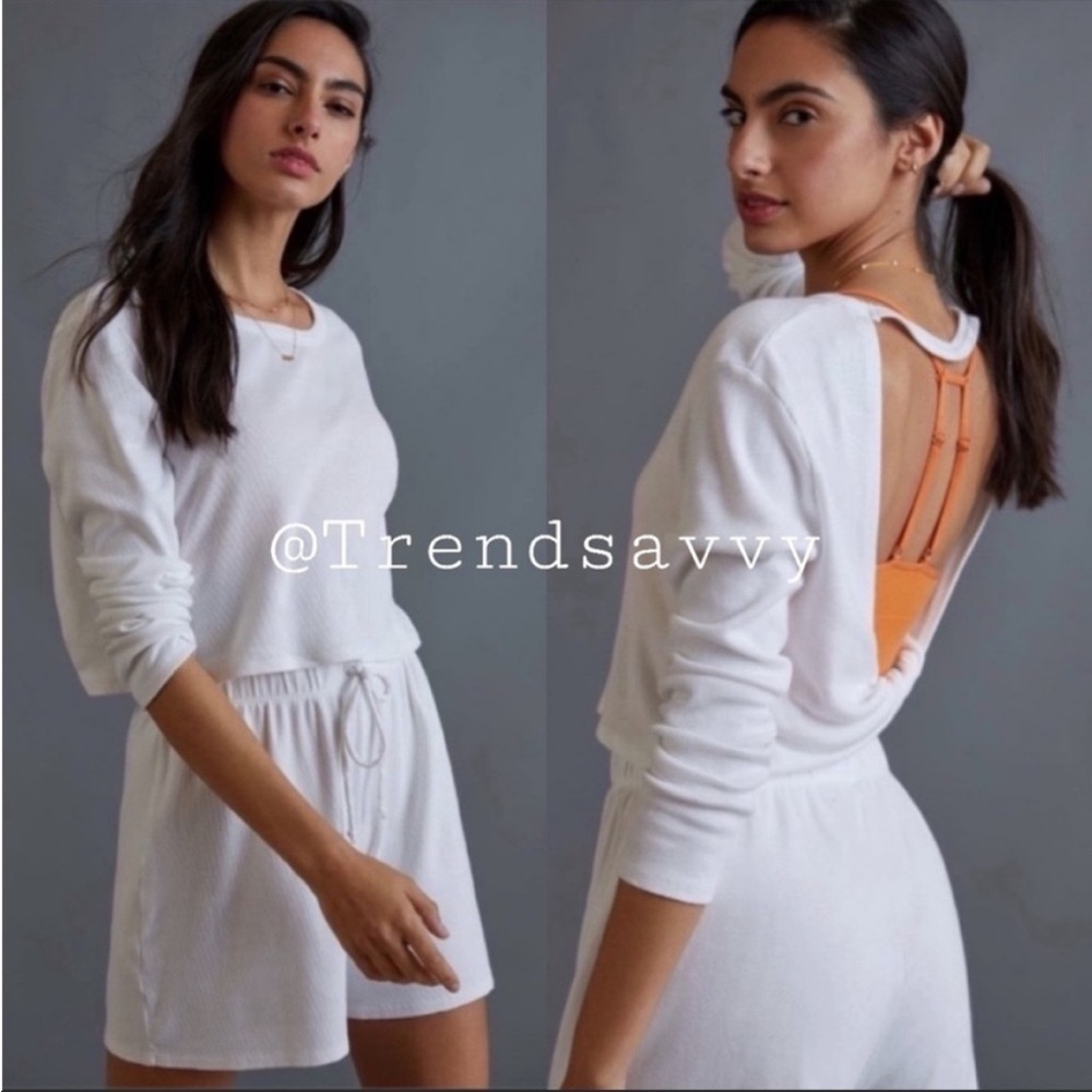 Anthropologie Saturday Sunday Loretta White 2 Piece Twist Back Lounge Shorts Top